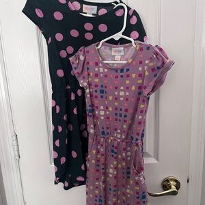 LuLaRoe Mae Girls 4 Colorful Kids Dress Set of 2 pockets